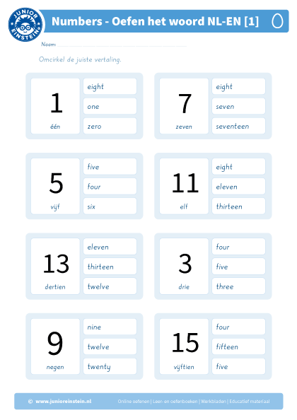 Numbers Oefen Het Woord NL EN 1 